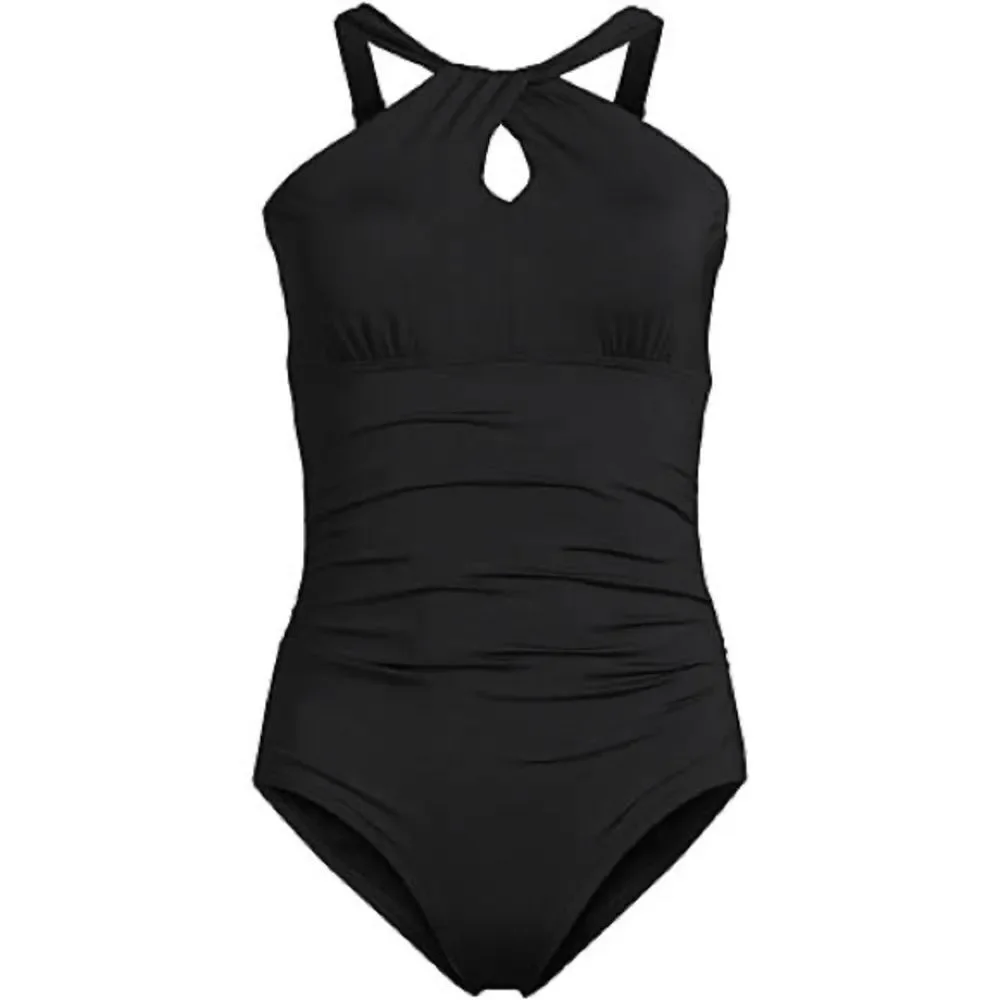 New Land’s End high neck shoulder multi way chlorine resist 1 piece black Var